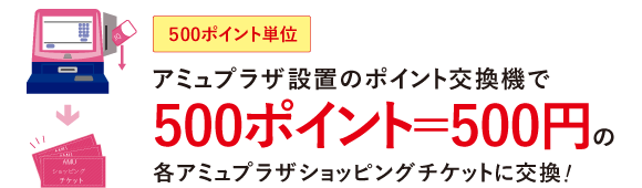 アミュプラザ設置のポイント交換機で500ポイント＝500円の各アミュプラザショッピングチケットに交換！