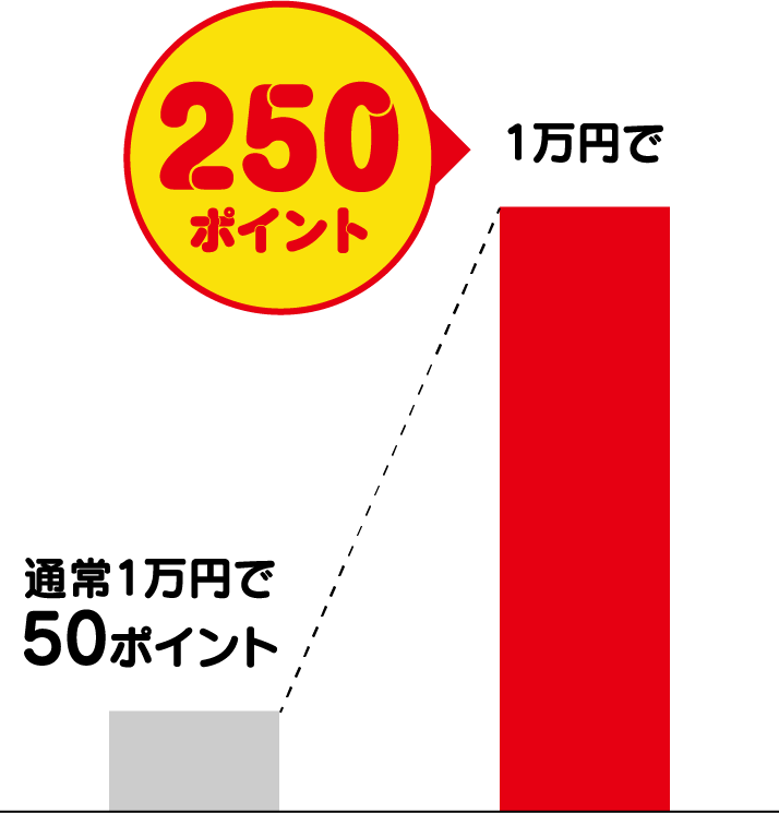通常1万円で50ポイント→1万円で250ポイント