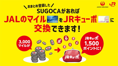 おまとめ登録したSUGOCAがあれば、JALのマイルをJRキューポに交換できます！
